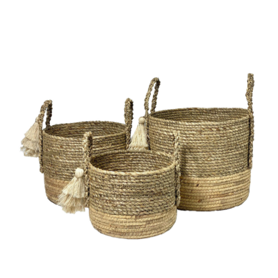 SET X3 CANASTOS SEAGRASS  NATURAL Y NEGRO 20X30X30