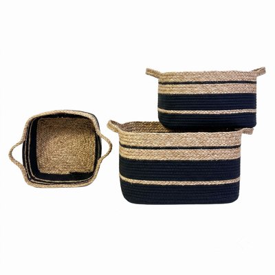 SET X 3 CANASTOS SEAGRASS Y ALGODÓN 15X21X25